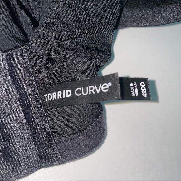 Torrid Curve 42DD Bra 360 Back Smoothing Push Up Plunge Black Lace Up - Picture 3 of 5